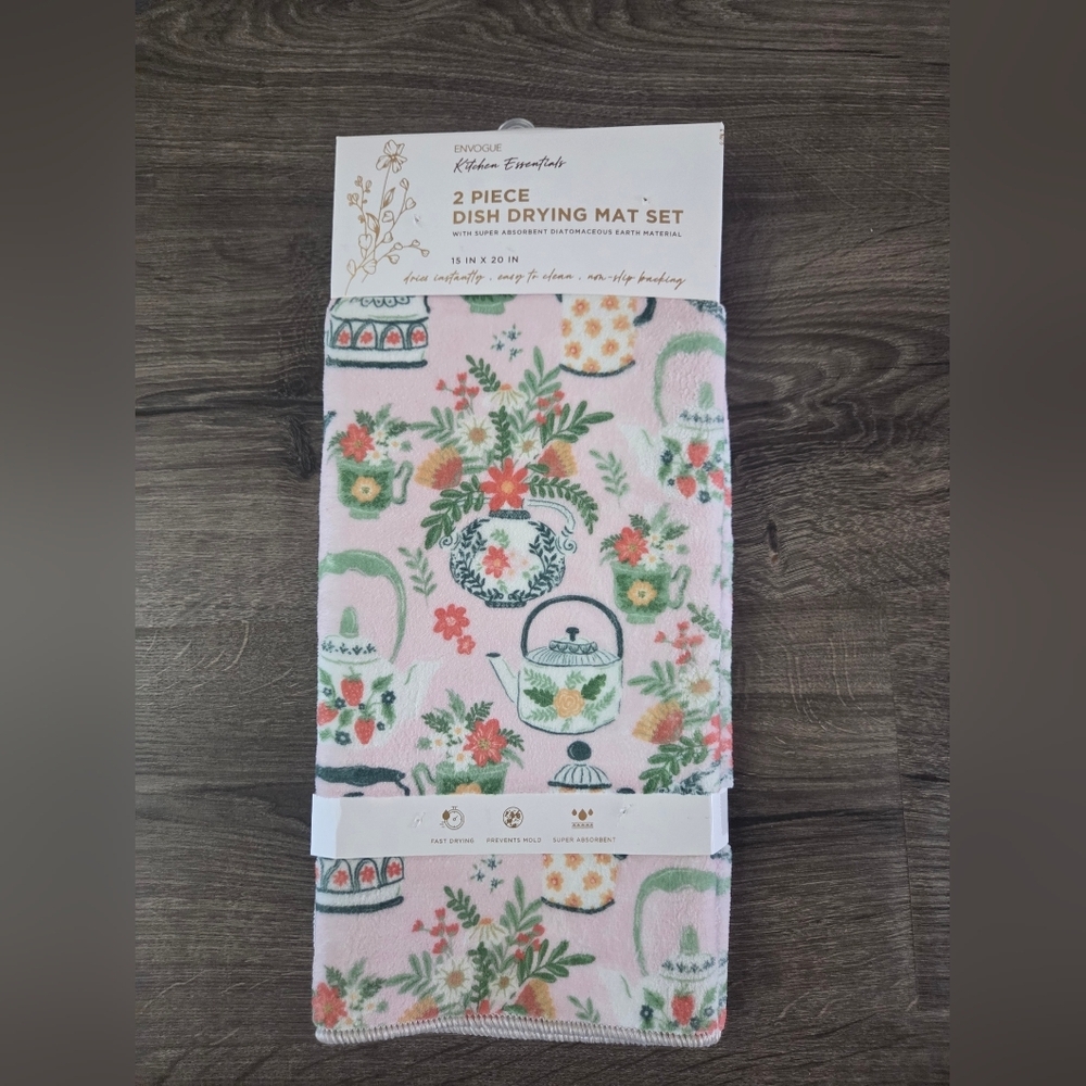 EnVogue Floral Dish Drying Mat Set(2) NEW
